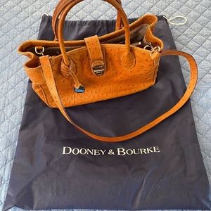 Dooney & Bourke Ostrich Embossed Leather Satchel ~ Cognac Brown, Gently Used